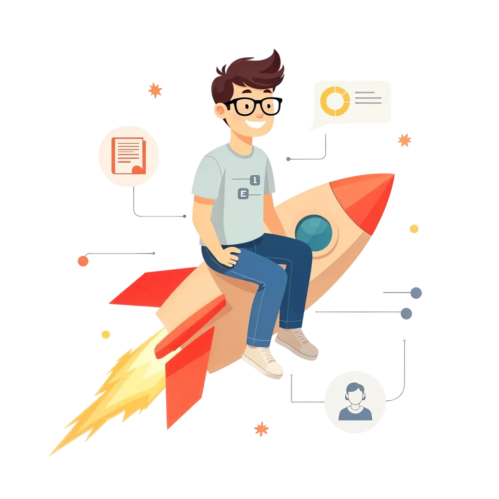 Programador/a montado en un cohete
